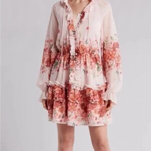 Rachel Parcell Pink Engin Floral Ruffle Tiered Mini Dress Women’s Large Romantic